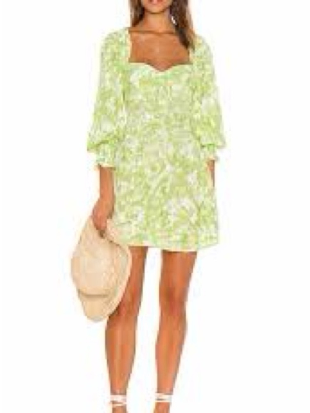 Faithfull the Brand Lime Green Floral Square-Neck Swim Coverup Dress